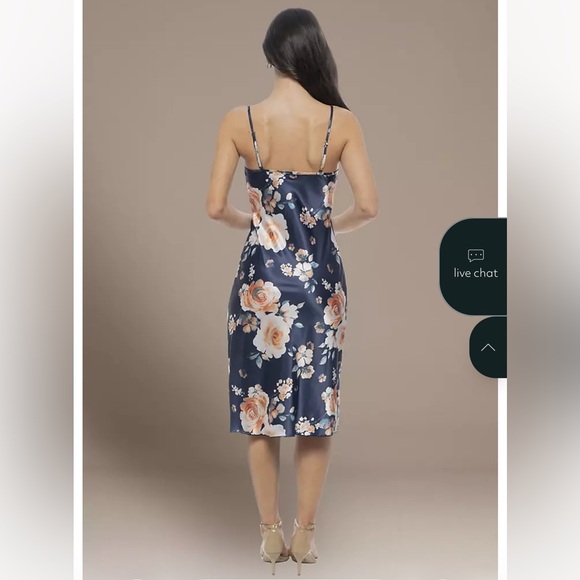 Bebe Navy and Cream Floral Satin Midi Dress - Picture 4 of 6